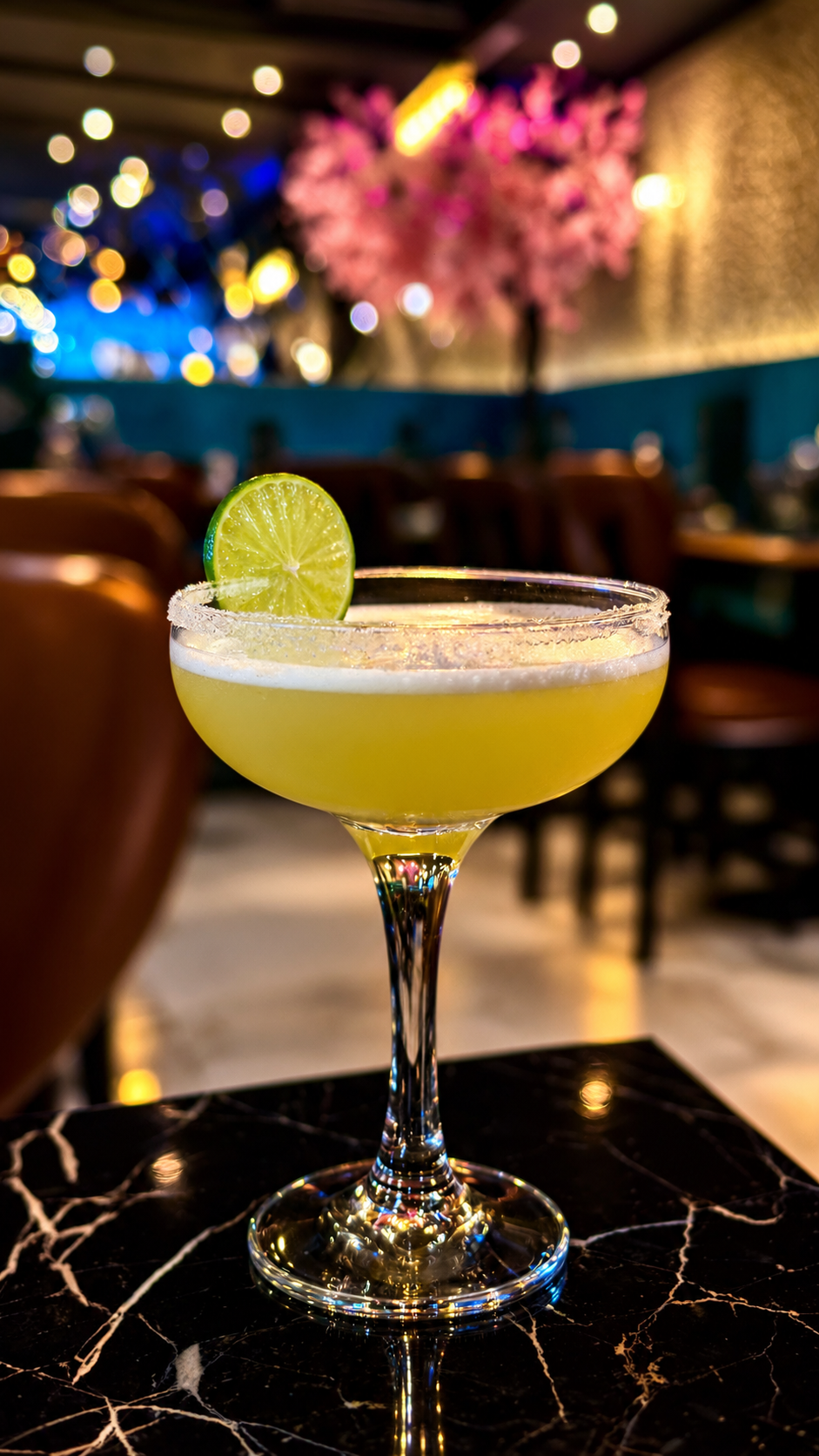 Lime-garnished margarita at the Nova bar