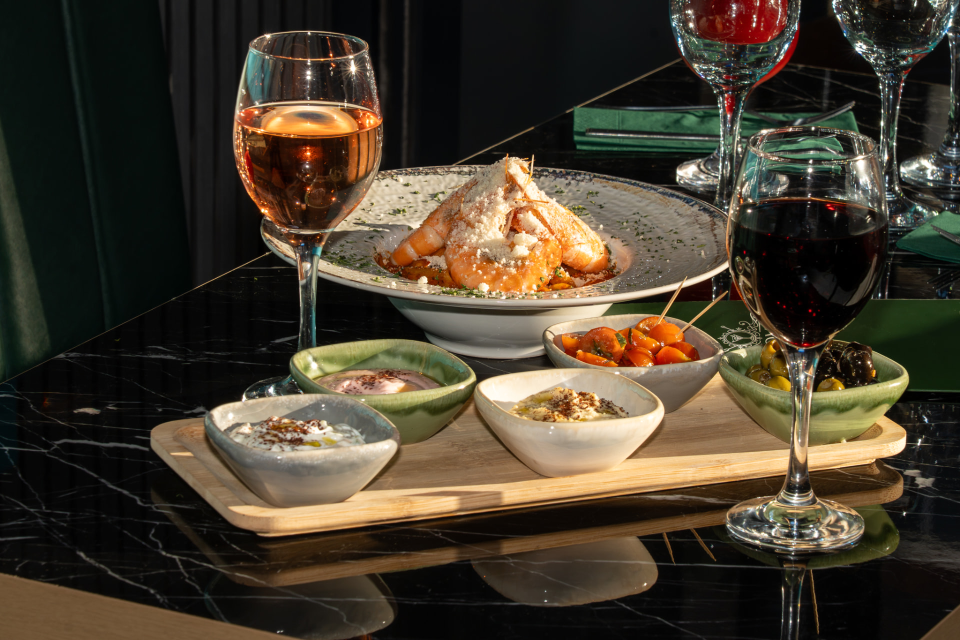 Colourful vegetarian mezze dishes at Nova