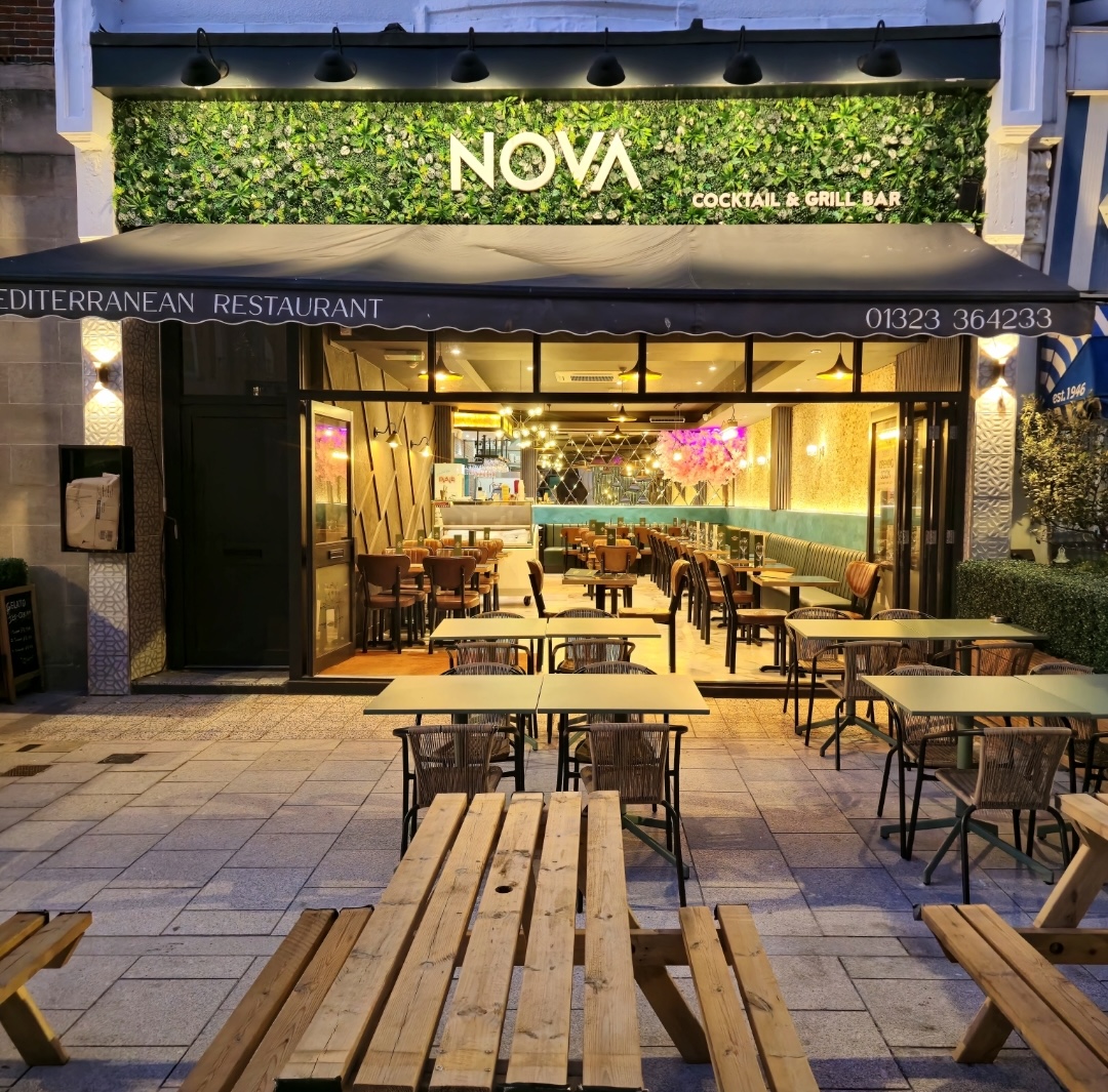 The welcoming exterior of Nova Grill & Cocktail Bar in Eastbourne