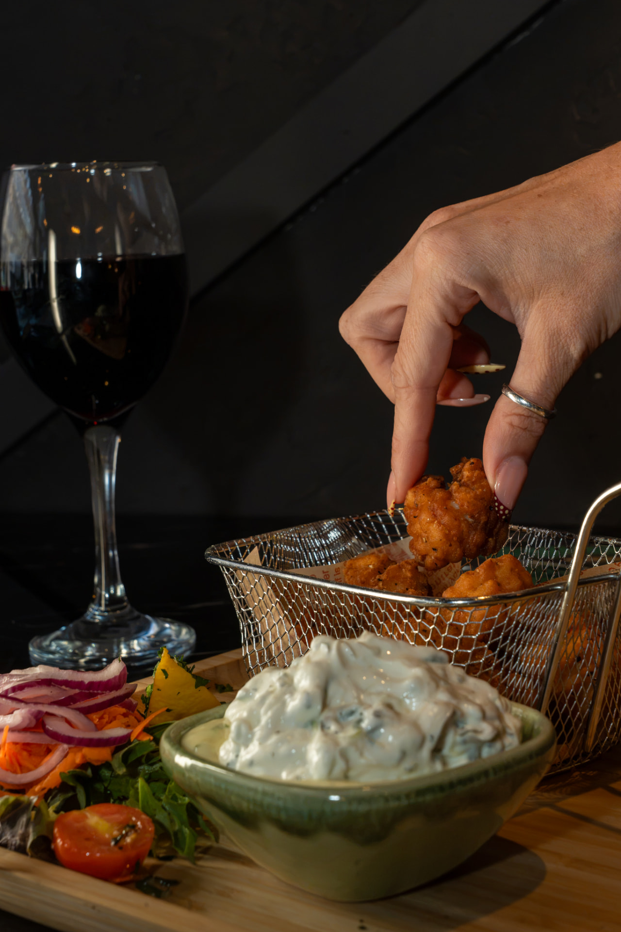 A Nova hot starter served with salad and dip